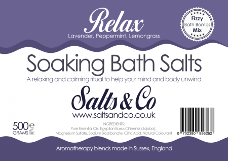 Relax Epsom Soaking Bath Salts Lavender, Peppermint, Lemongrass