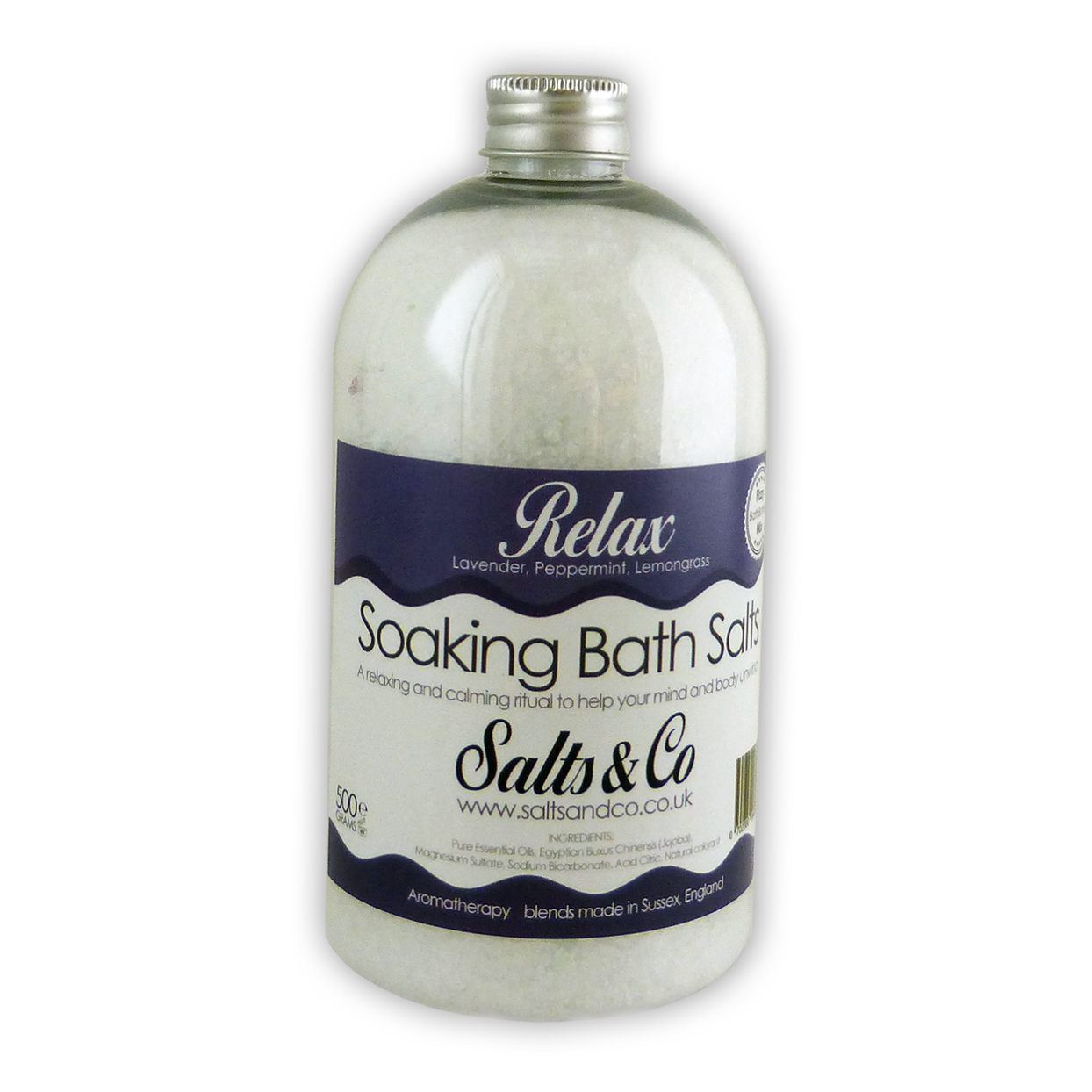 Relax Bath Salts by Salts & Co - Lavender. Peppermint & Lemongrass essential oils